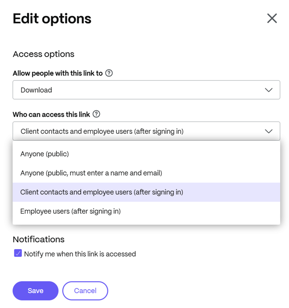 Edit options. Access options. Allow people with this link to… Who can access this link