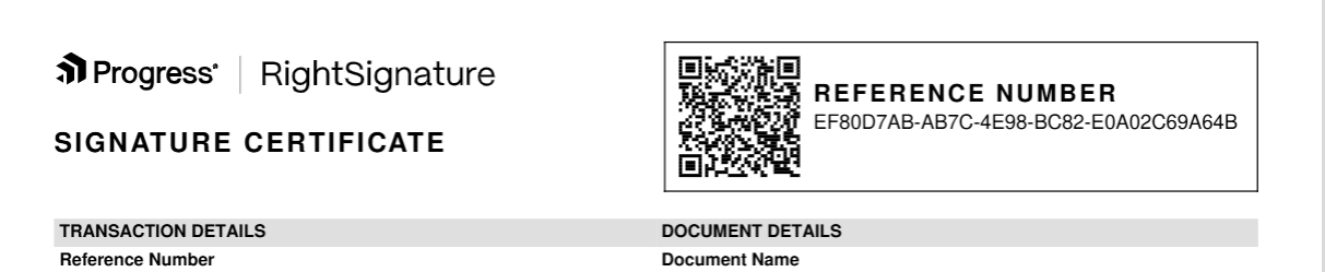 Signature certificate with reference number