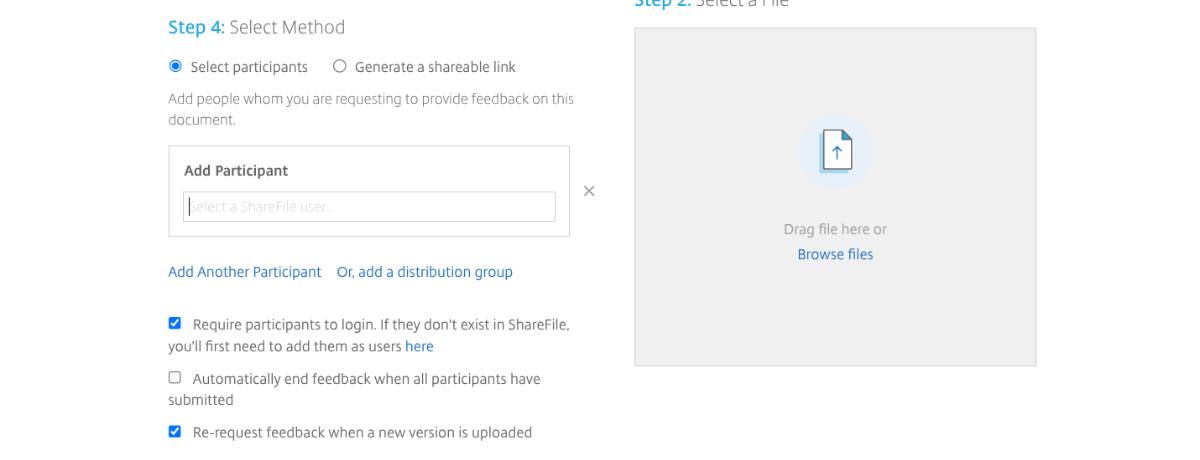 In ShareFile, designers can select the participants that are able to review and provide feedback on a file.